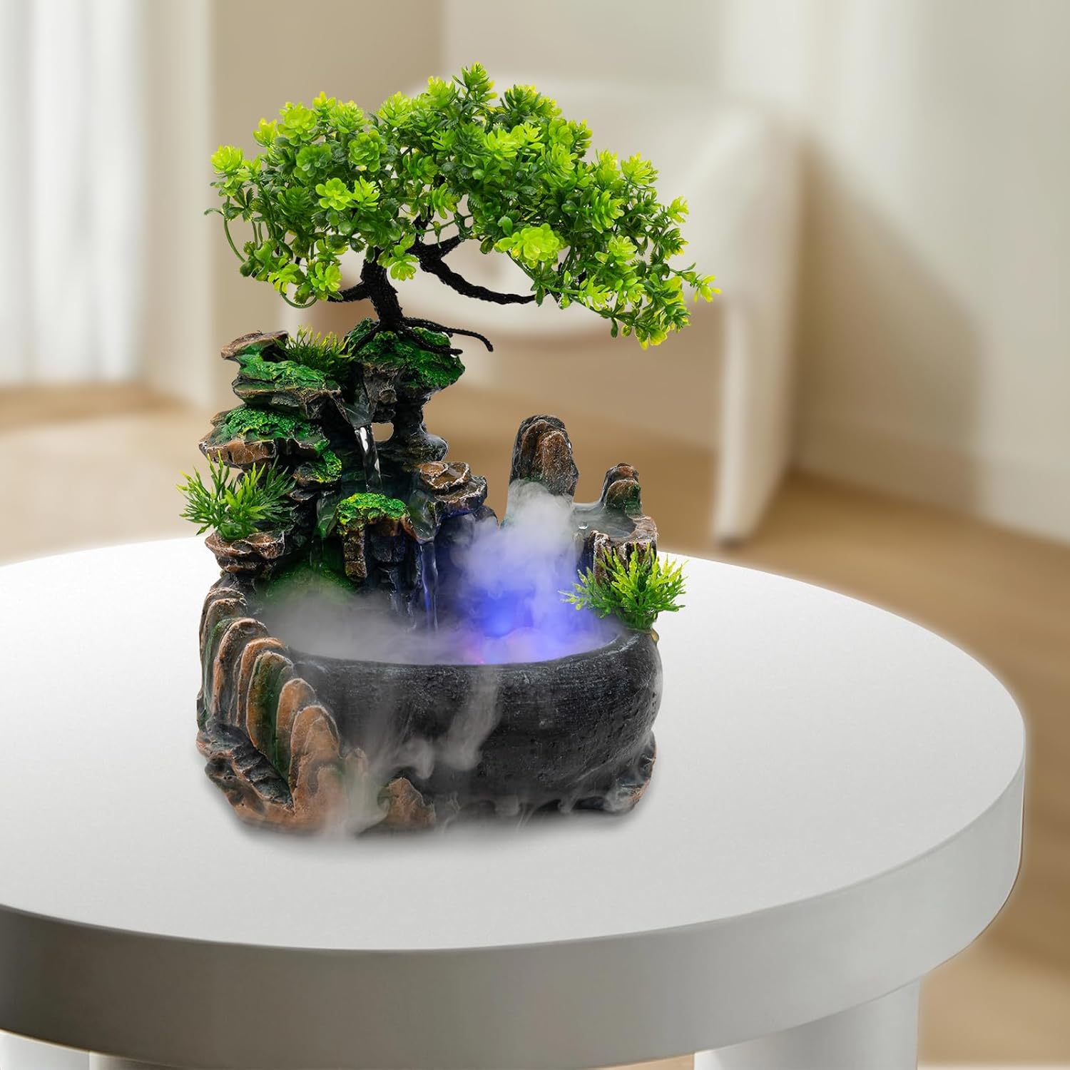 Atomizing Desktop Fountain with Bonsai and LED Light
