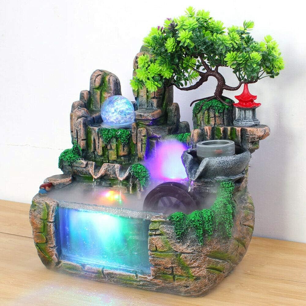 JJIESHENG Desktop Rockery Water Fountain with LED Light