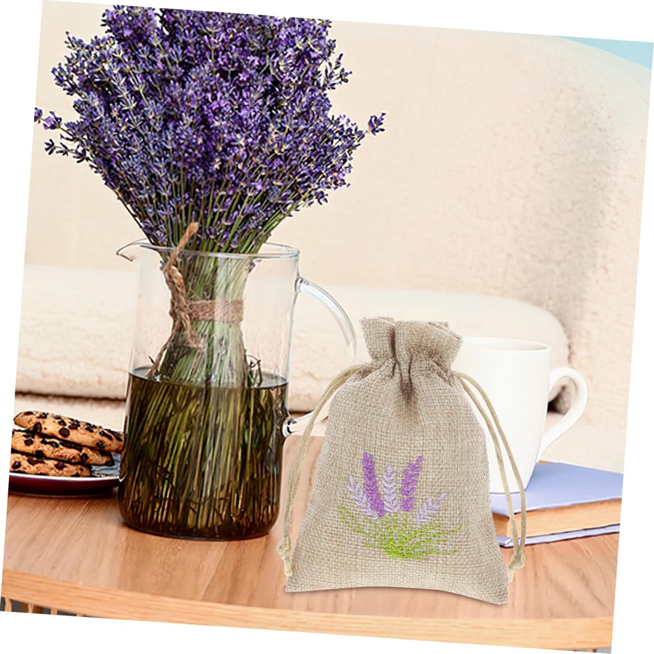 Sosoport 20pcs Lavender Sachet Bags Mini Embroidered Storage Drawstring Pouches
