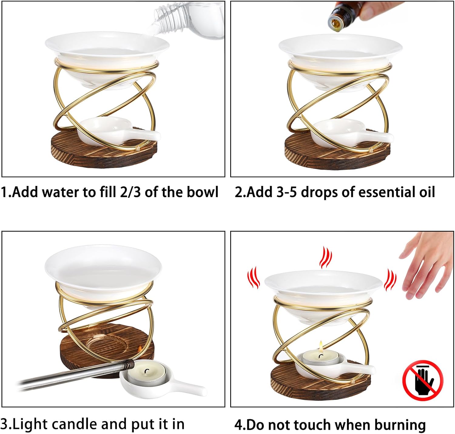 JUXYES Rustic Candle Wax Melt Warmer with Metal Rack and Ceramic Pool