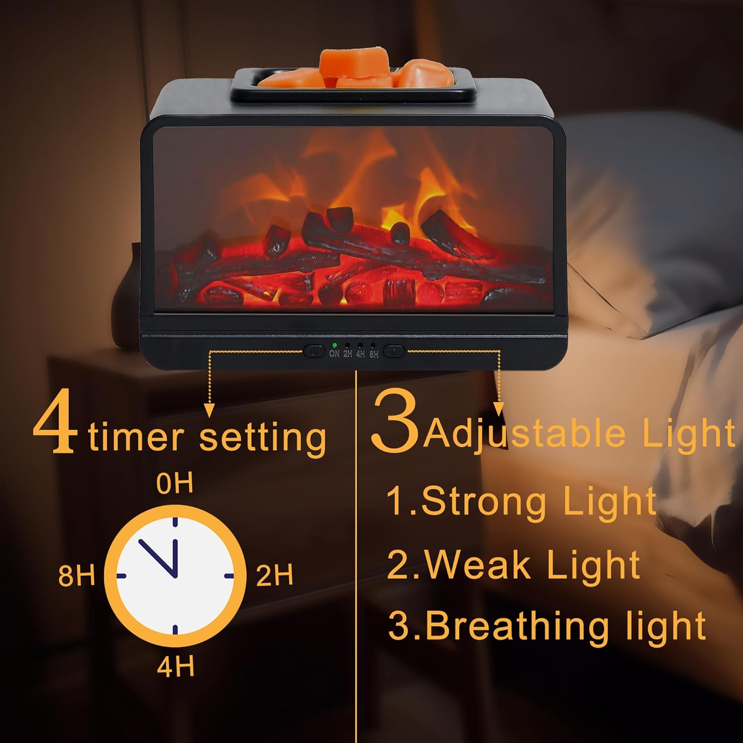 Freestanding Electric Wax Warmer with Timer Black PTC Heating Fireplace for Holiday