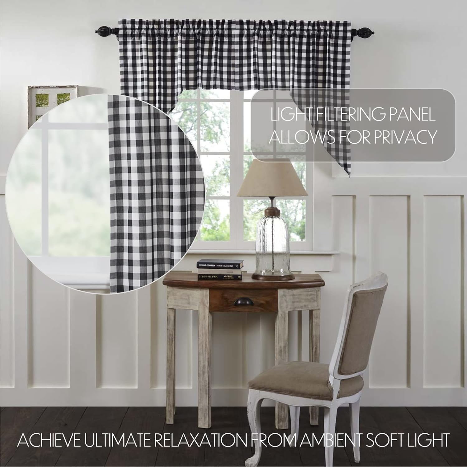 Annie Buffalo Check Kitchen Curtains Swag Pair Black