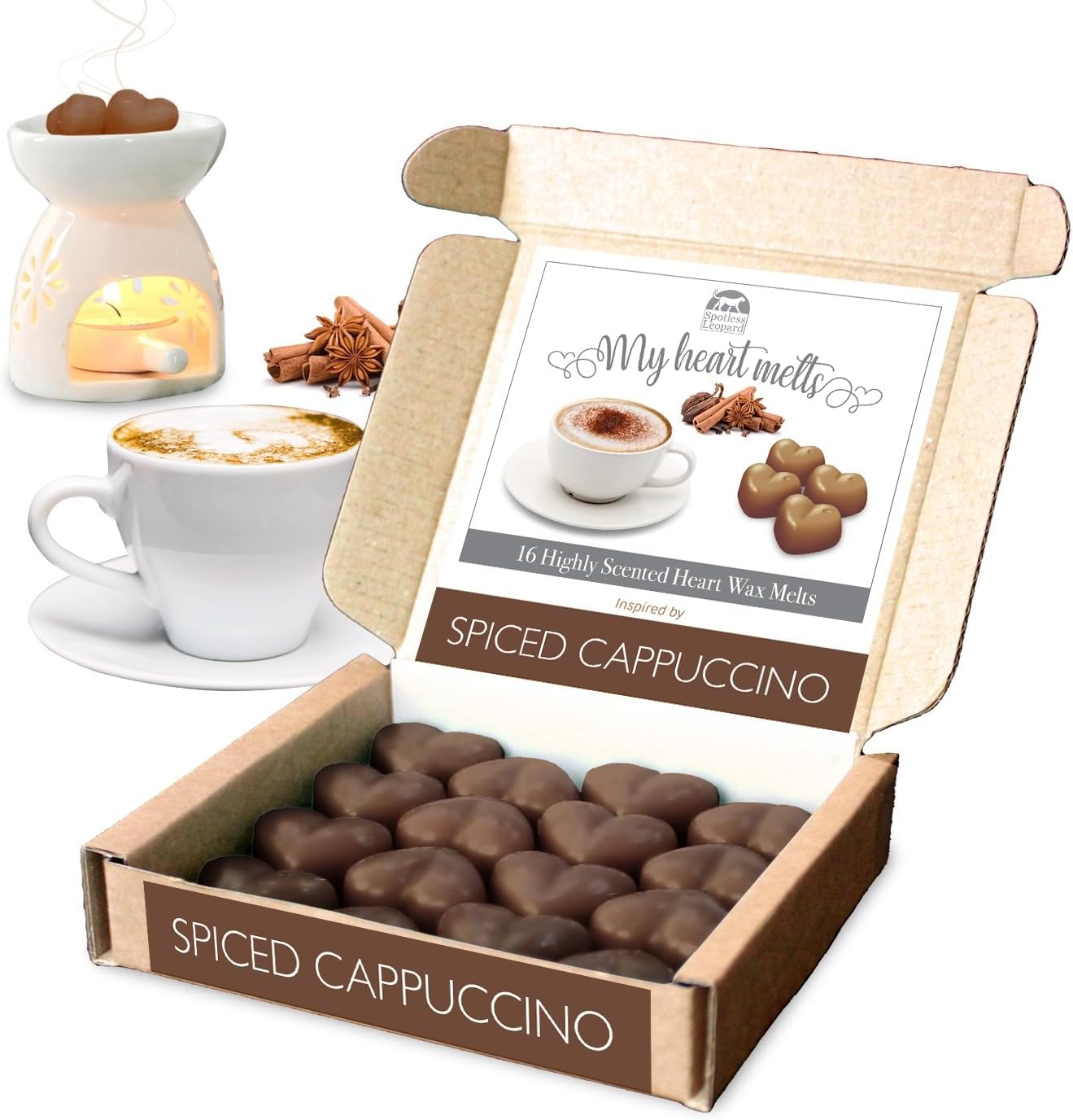 Spiced Cappuccino Wax Melts - 16pcs Heart-Shaped Gift Box