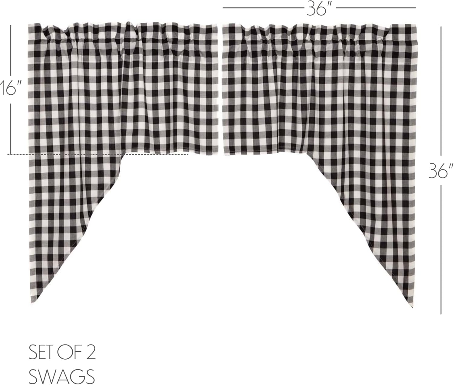 Annie Buffalo Check Kitchen Curtains Swag Pair Black