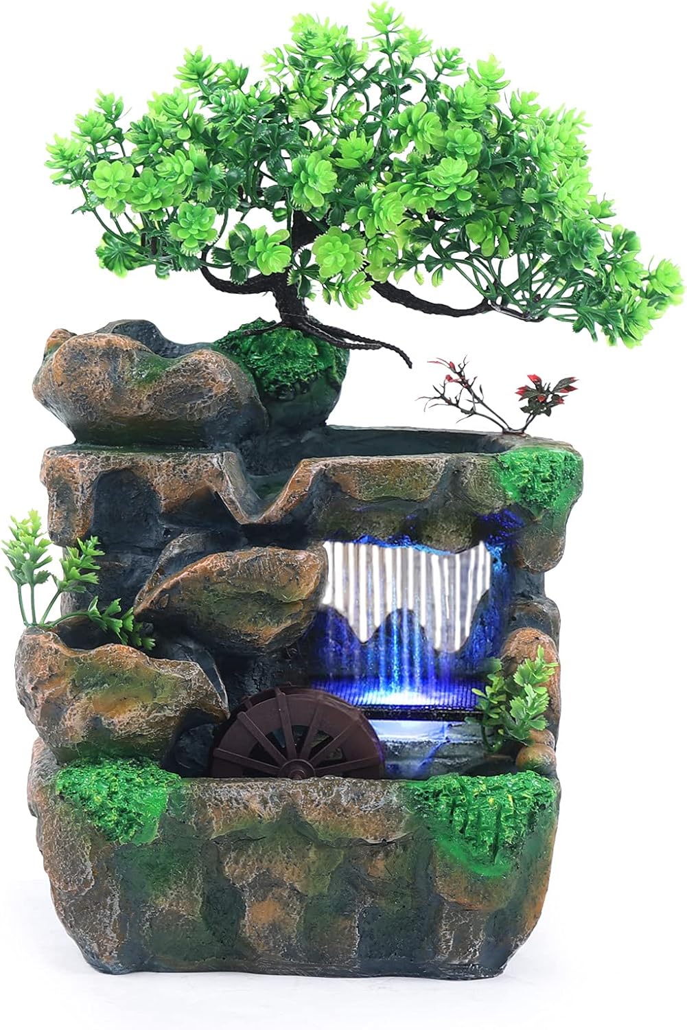 Kongkuni Tabletop Waterfall Fountain with LED Light and Pump