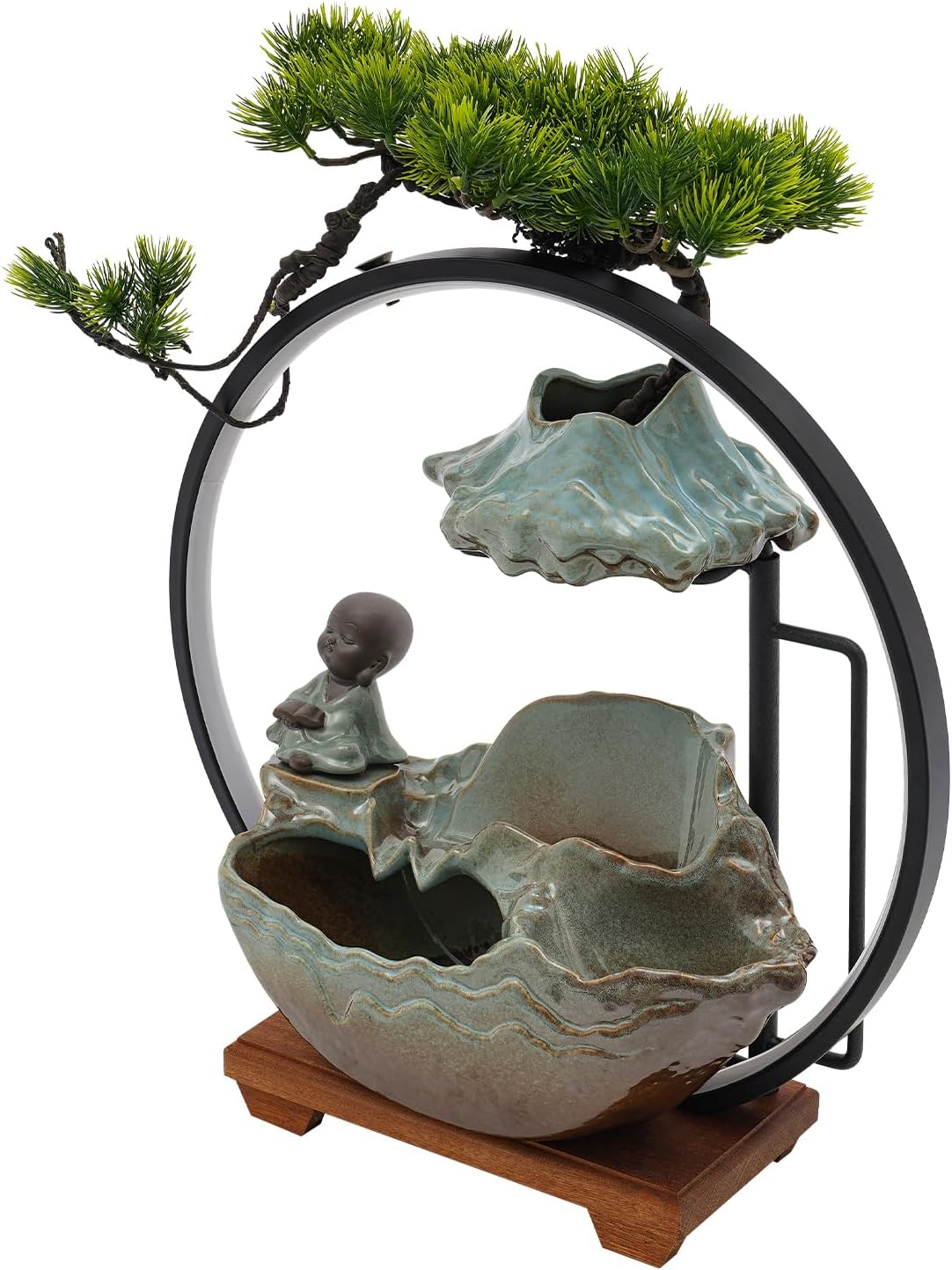 Ceramic Tabletop Water Fountain with Pump and LED Light