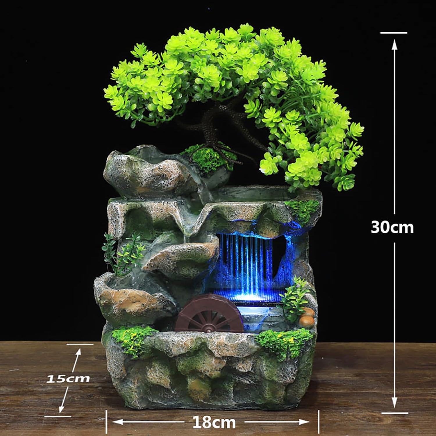 Tabletop Water Fountain with LED Lights and Rockery
