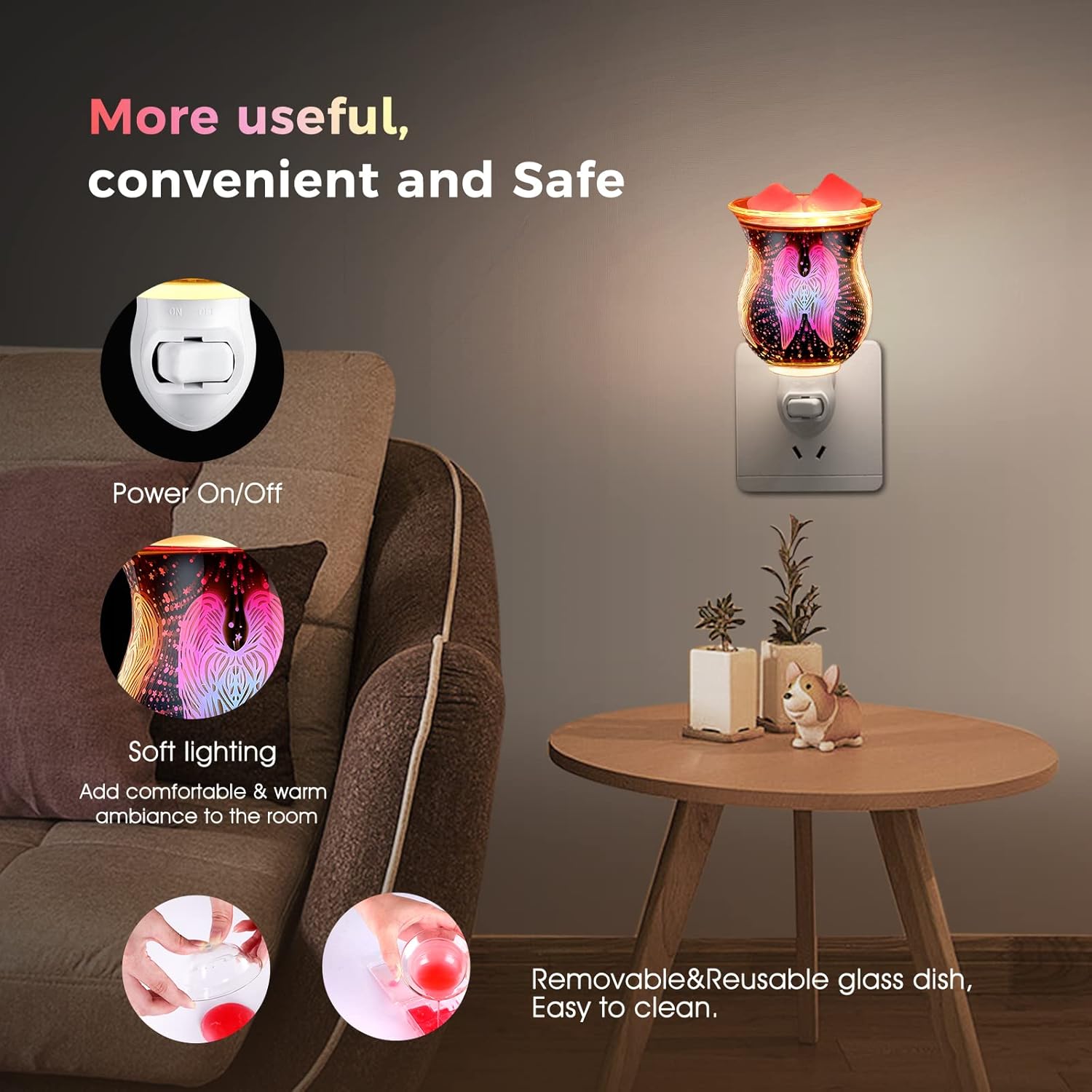 Angel Wing 3D Glass Wax Warmer with Night Light