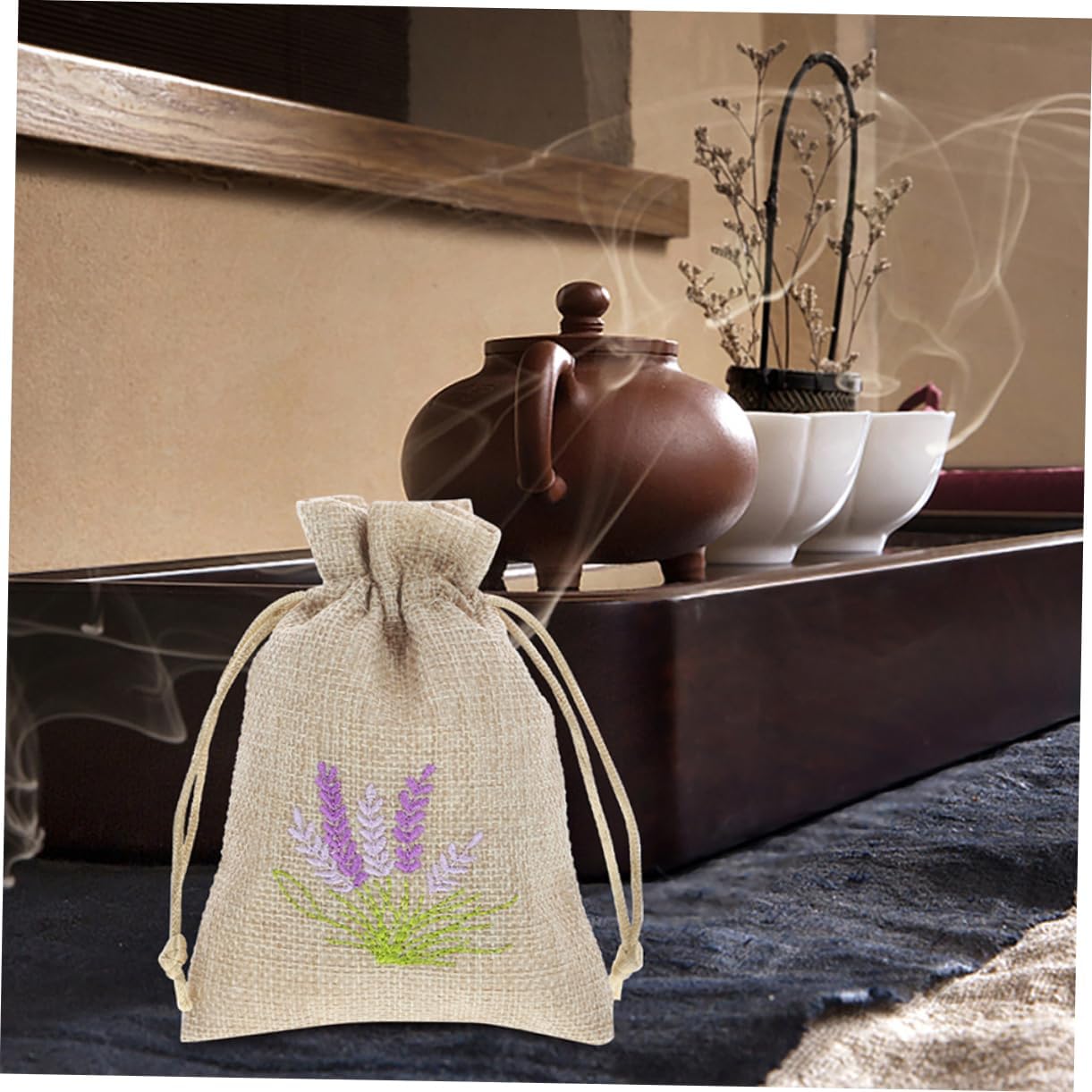 Sosoport 20pcs Lavender Sachet Bags Mini Embroidered Storage Drawstring Pouches
