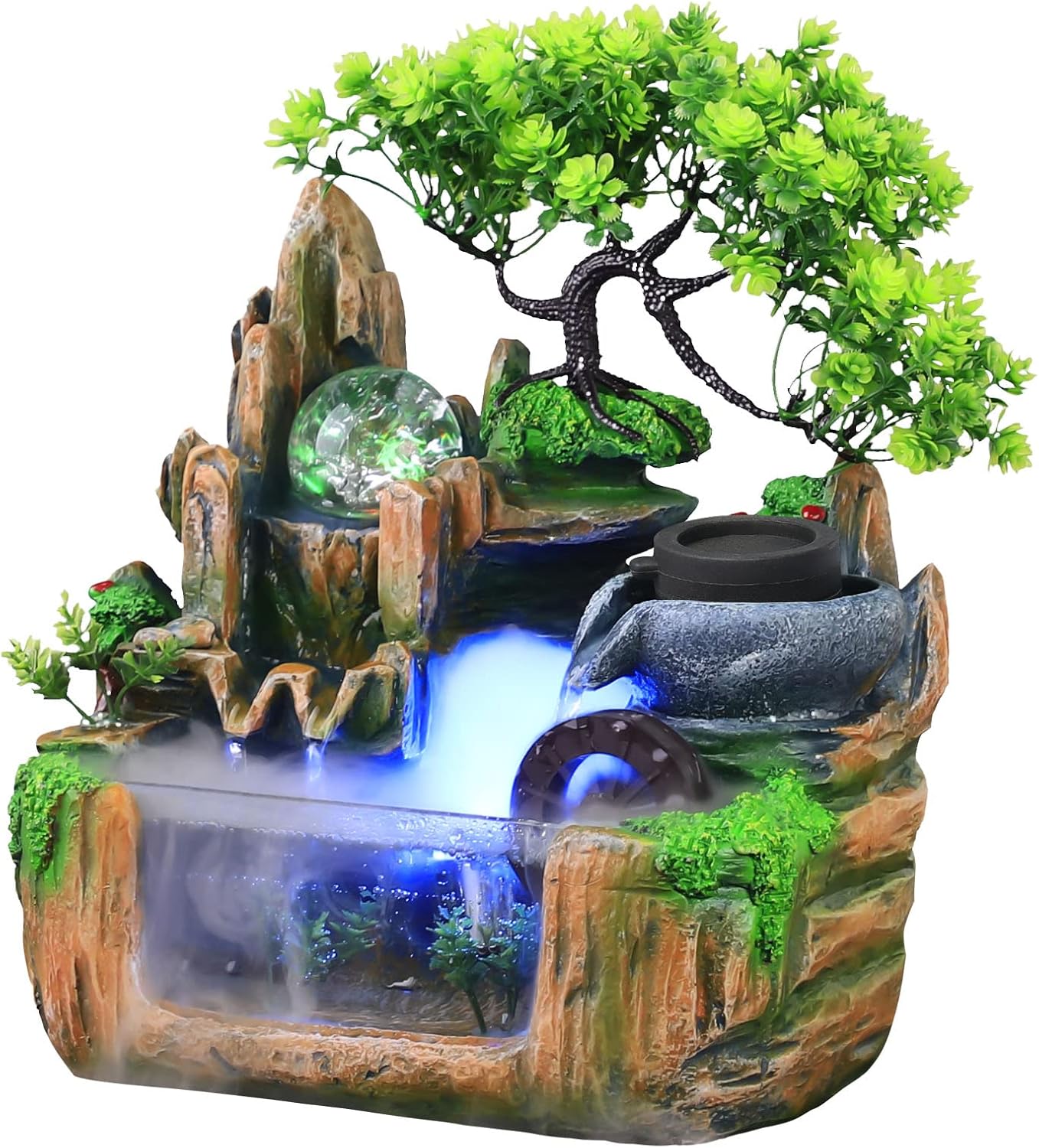 Tabletop Fountain with Rockery and 12LED Lights for Home Office