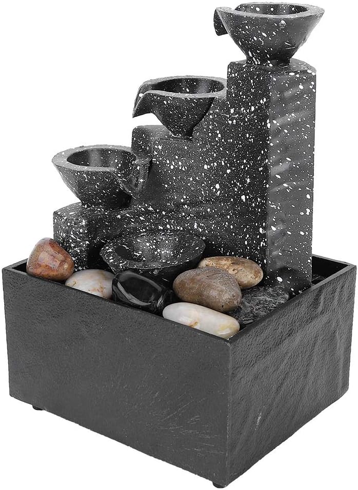 4 Tier Tabletop Fountain with LED Lights and River Rocks