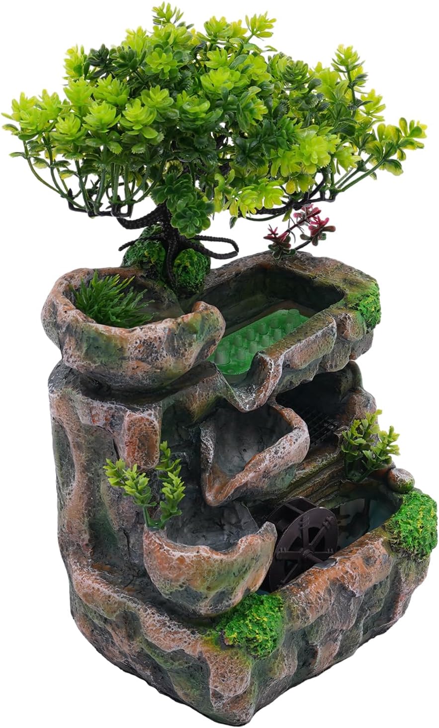 110V Tabletop Fountain with LED Light and Stone Landscape