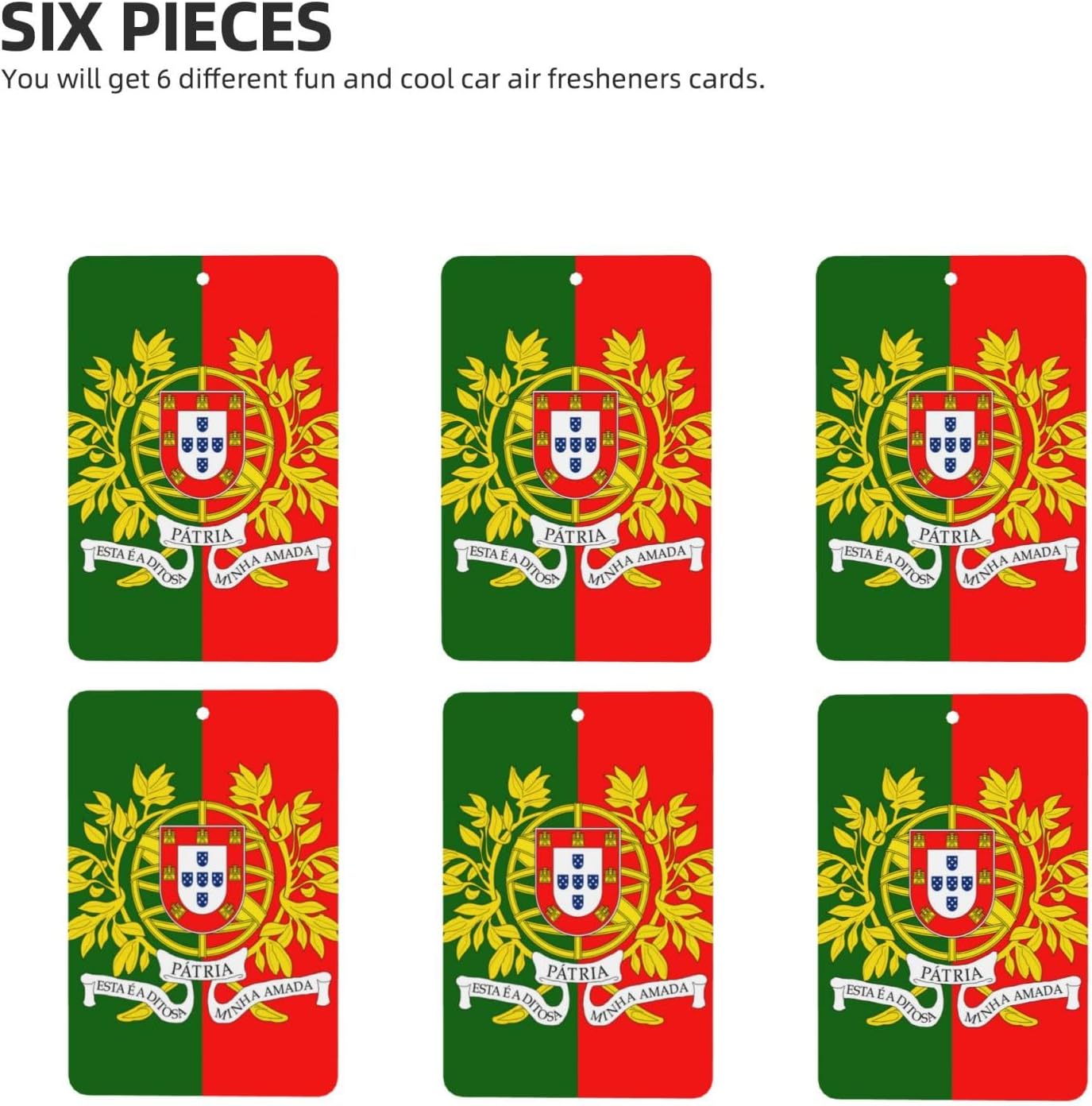 Portuguese Flag 6Pcs Car Scented Tablets with Hanging Rope