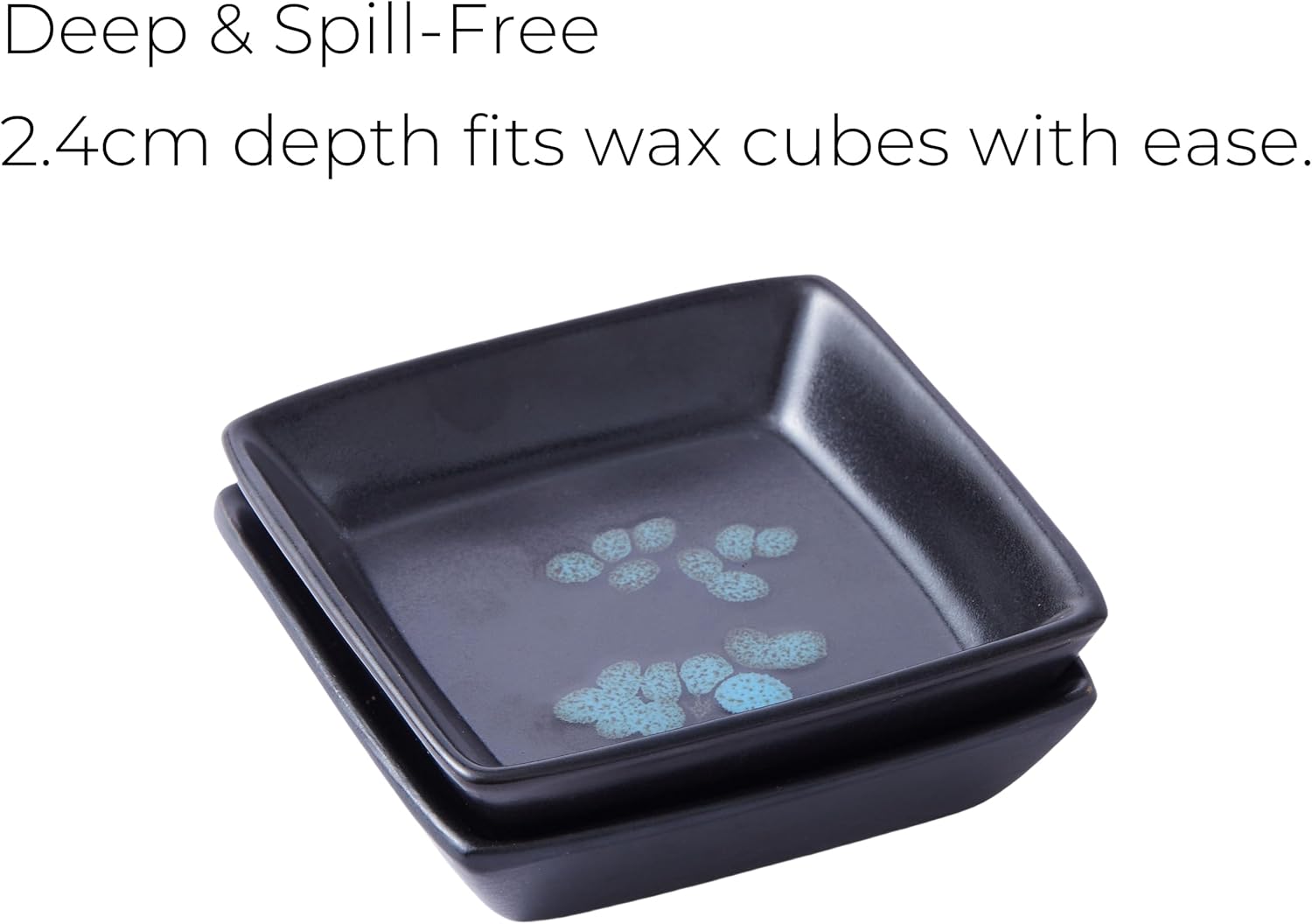 Set of 2 Square Ceramic Wax Warmer Dishes - Black Matte and Brown Bloom Pattern