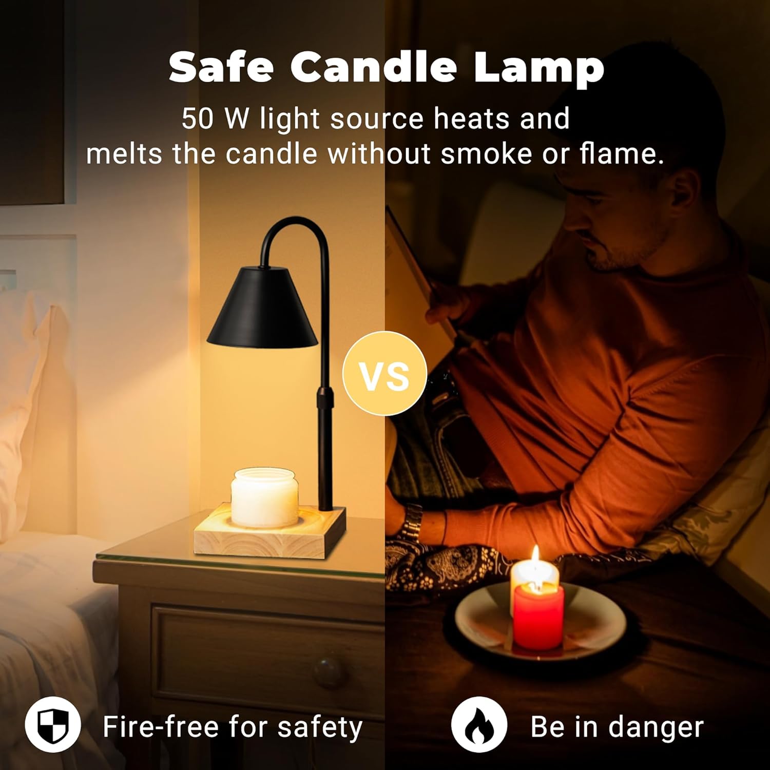Black Dimmable Candle Warmer Lamp with Timer and 2 Bulbs