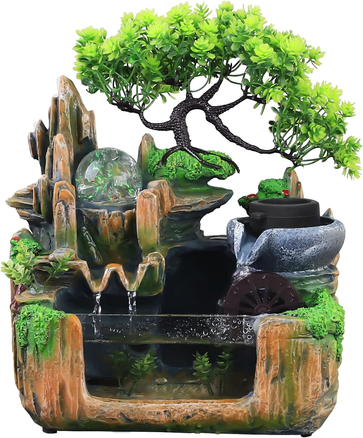 Mini Indoor Rockery Fountain with LED Light and Misting Effect
