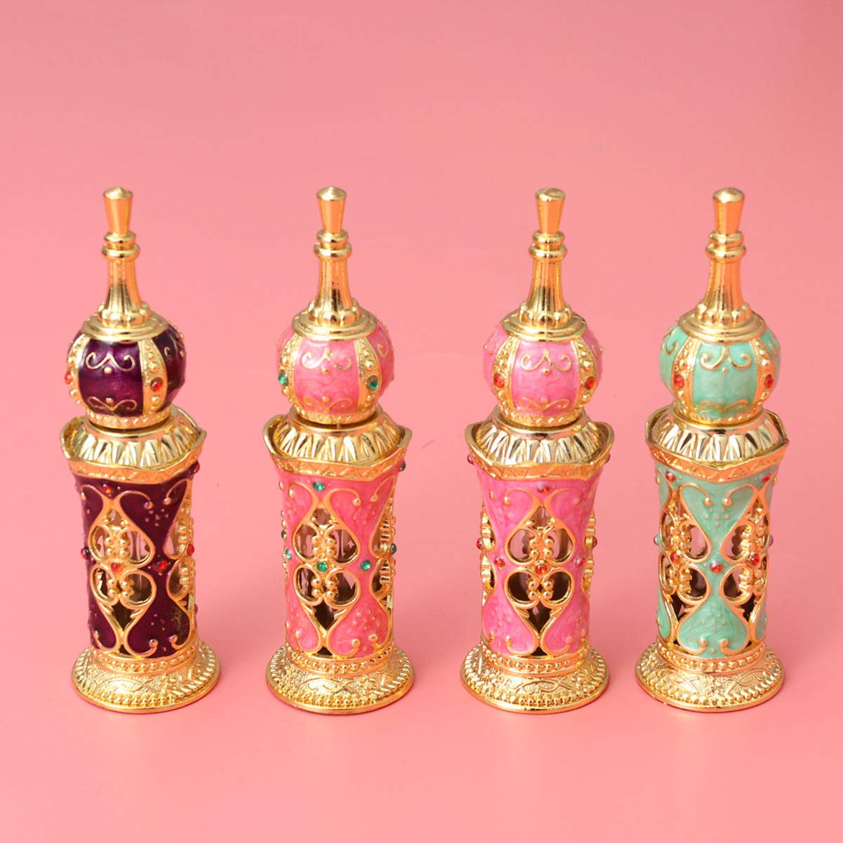 Antique Glass Perfume Bottle with Gold Details and Flower Vine Design