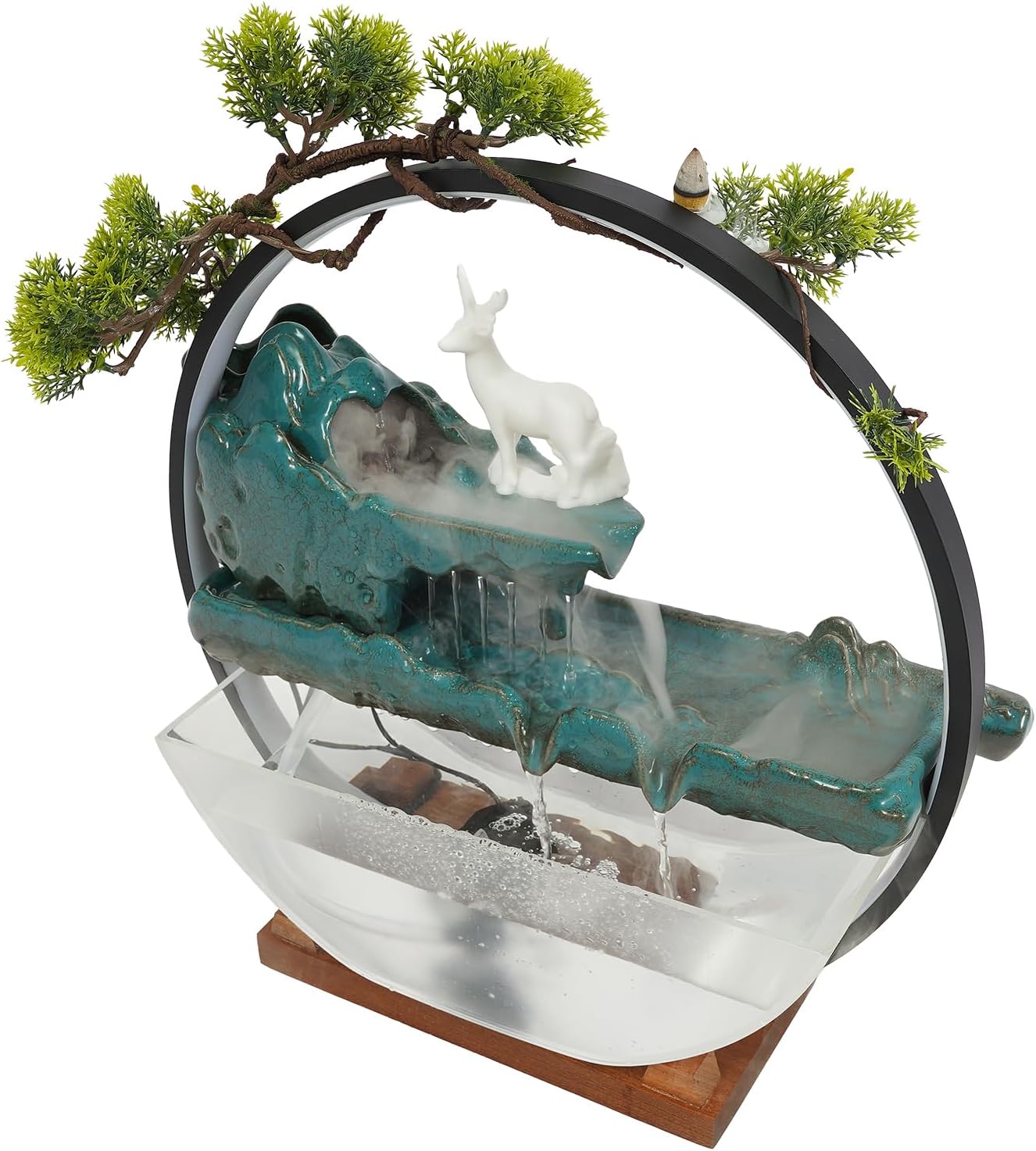 Eapmic Desktop Waterfall Fountain with Fish Tank and LED Light