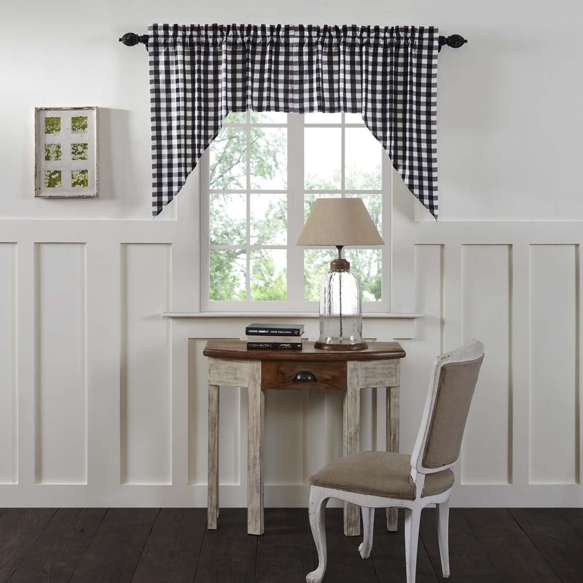 Annie Buffalo Check Kitchen Curtains Swag Pair Black