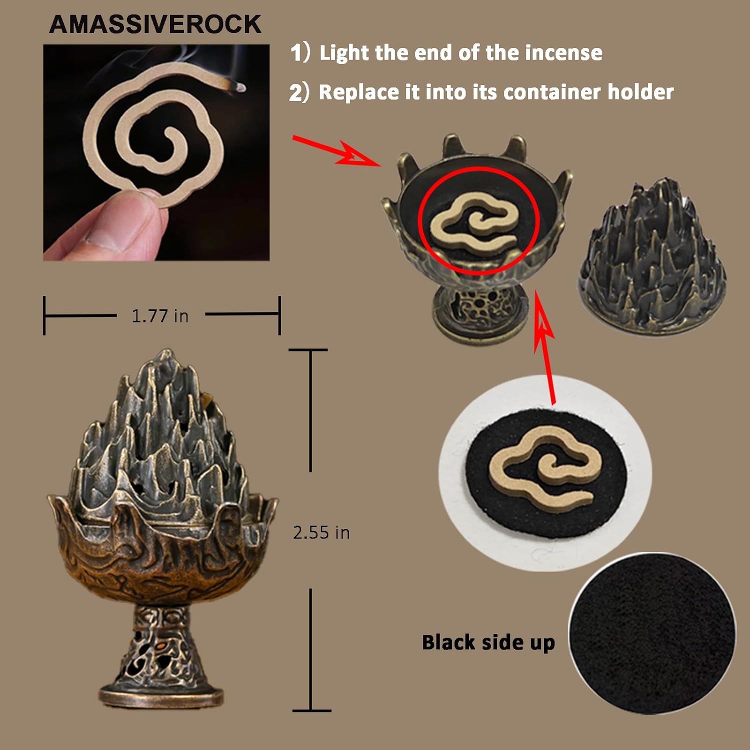 Amassiverock Agarwood Coils Incense Burner Holder