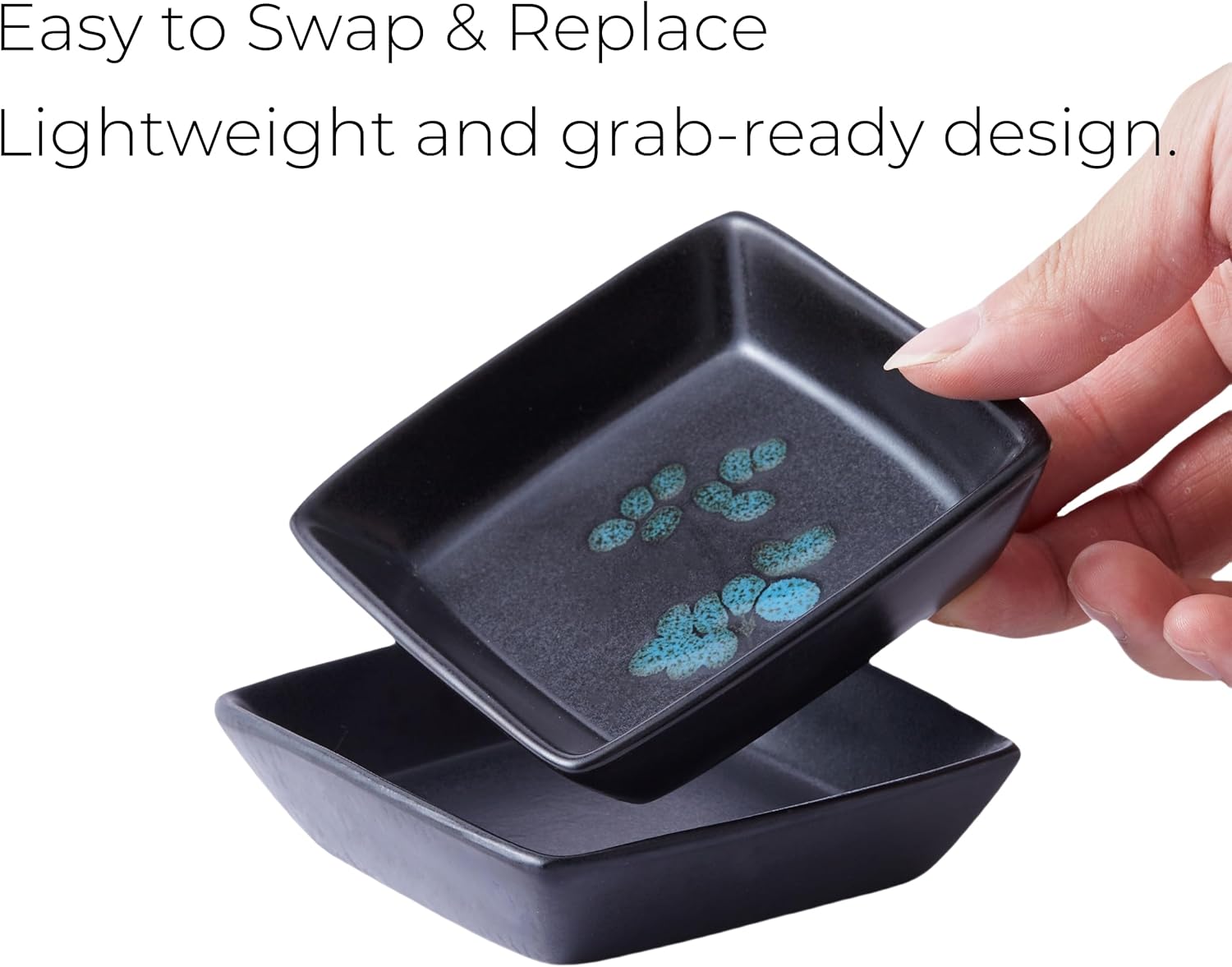 Set of 2 Square Ceramic Wax Warmer Dishes - Black Matte and Brown Bloom Pattern