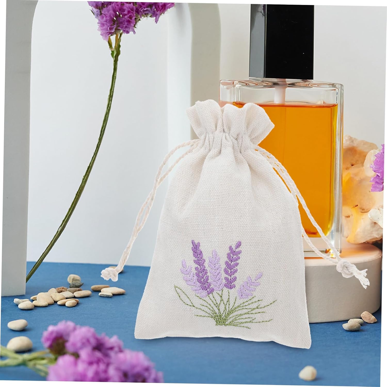 10Pcs Refillable Lavender Sachet Bags with Drawstring for Home and Travel