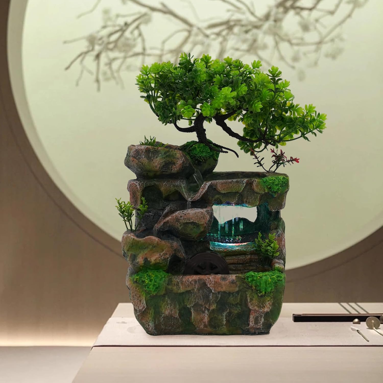 DHBREK Indoor Relaxation Desktop Fountain with LED Light