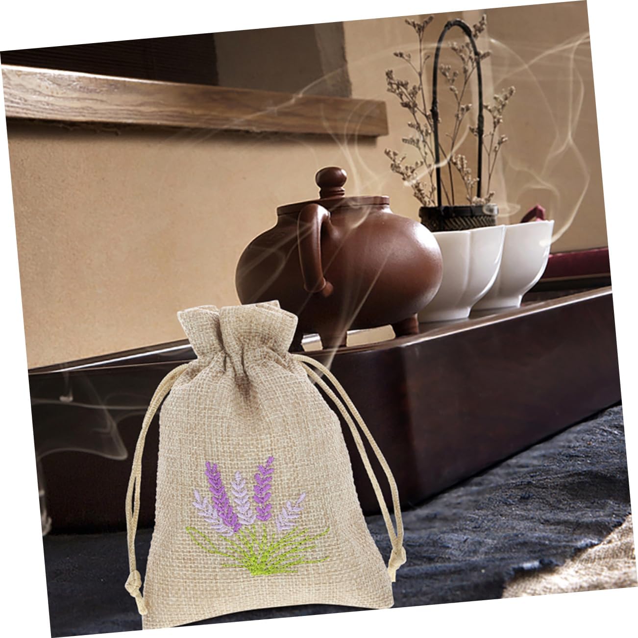 FUNNETOYU 5pcs Lavender Scented Drawstring Pouches Empty Sachet Bags