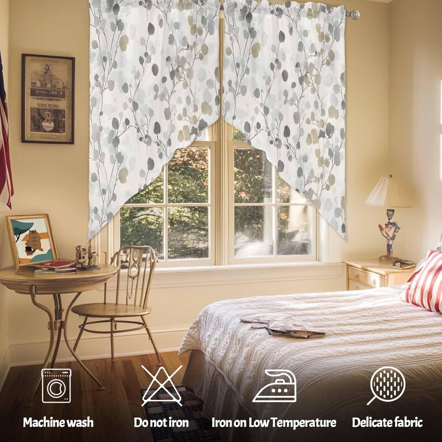 Gray Botanical Swag Valances 2 Panels Set 36 Inch