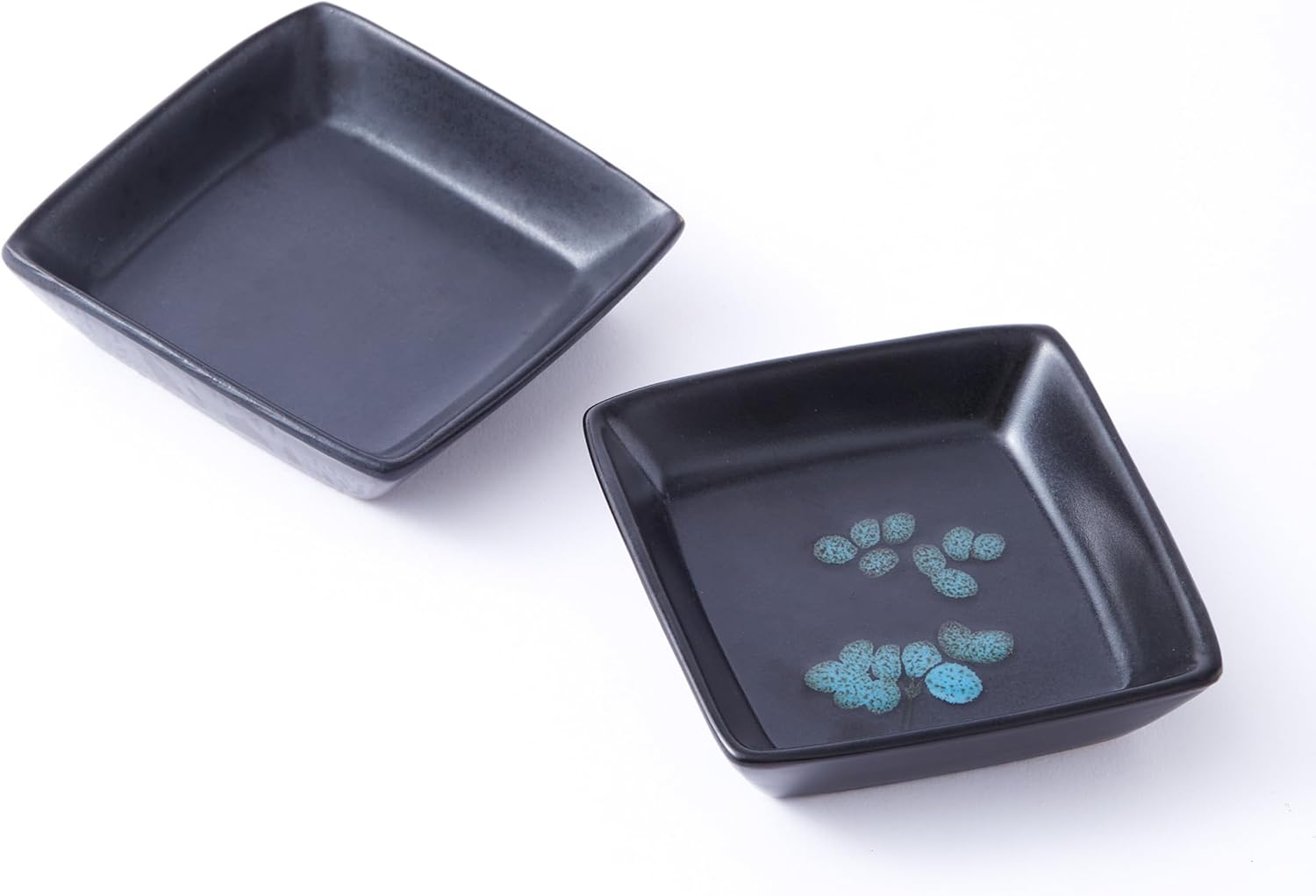 Set of 2 Square Ceramic Wax Warmer Dishes - Black Matte and Brown Bloom Pattern
