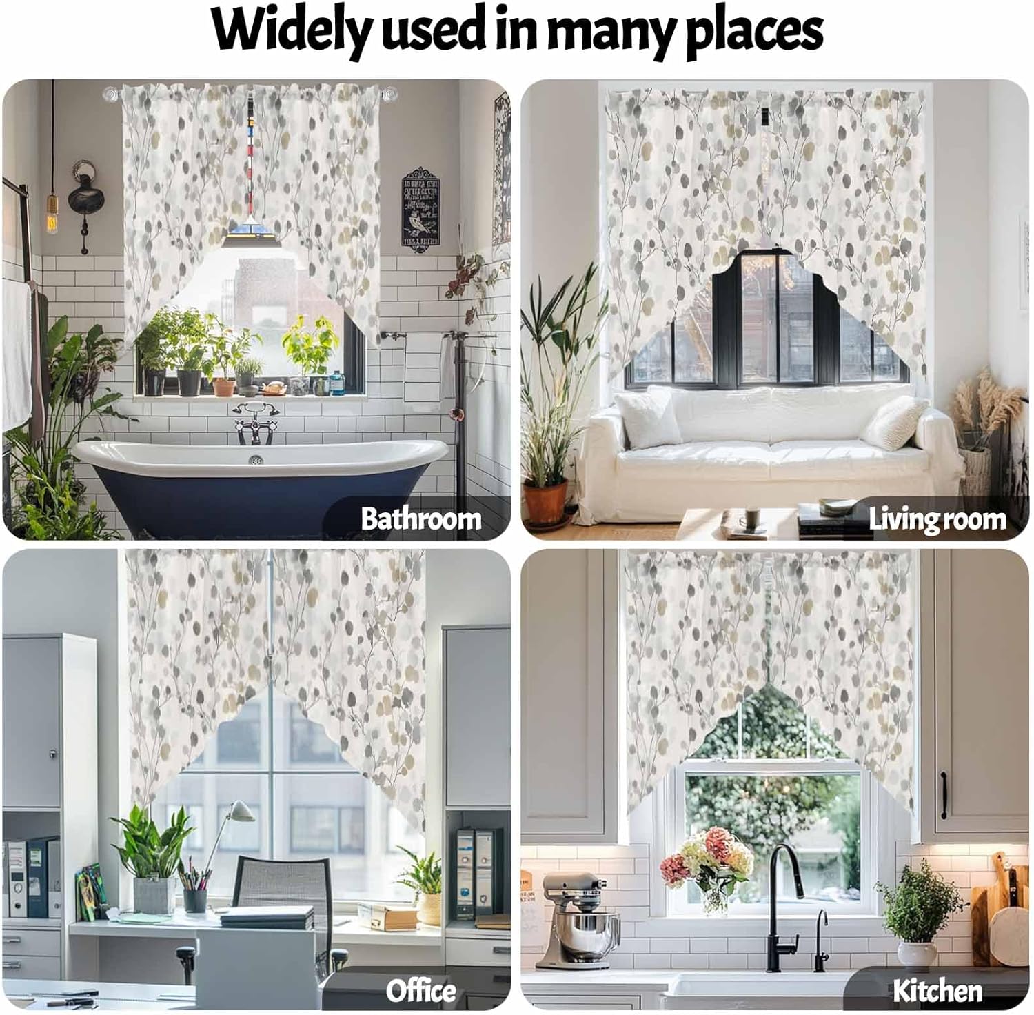 Gray Botanical Swag Valances 2 Panels Set 36 Inch
