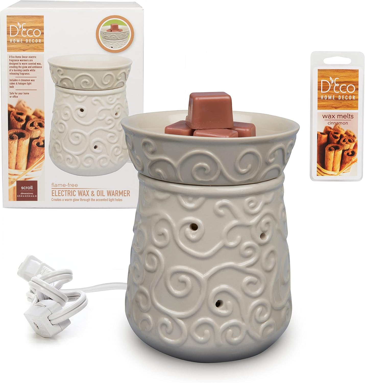 DEco Fragrance Wax Melter Warmer - 4 Cinnamon Cubes Included