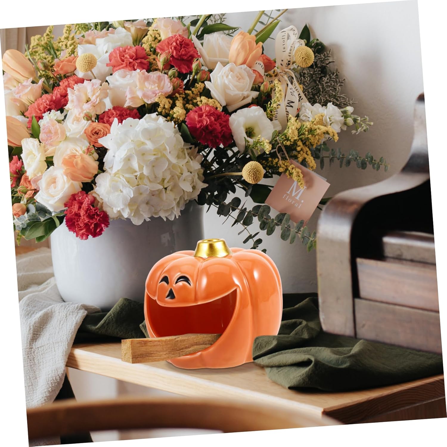 PRETYZOOM Halloween Pumpkin Ceramic Incense Burner for Sage and Aromatherapy