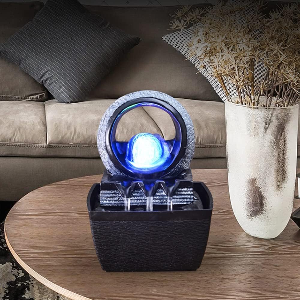 Indoor Fountain with LED Lights and Rolling Ball for Relaxation