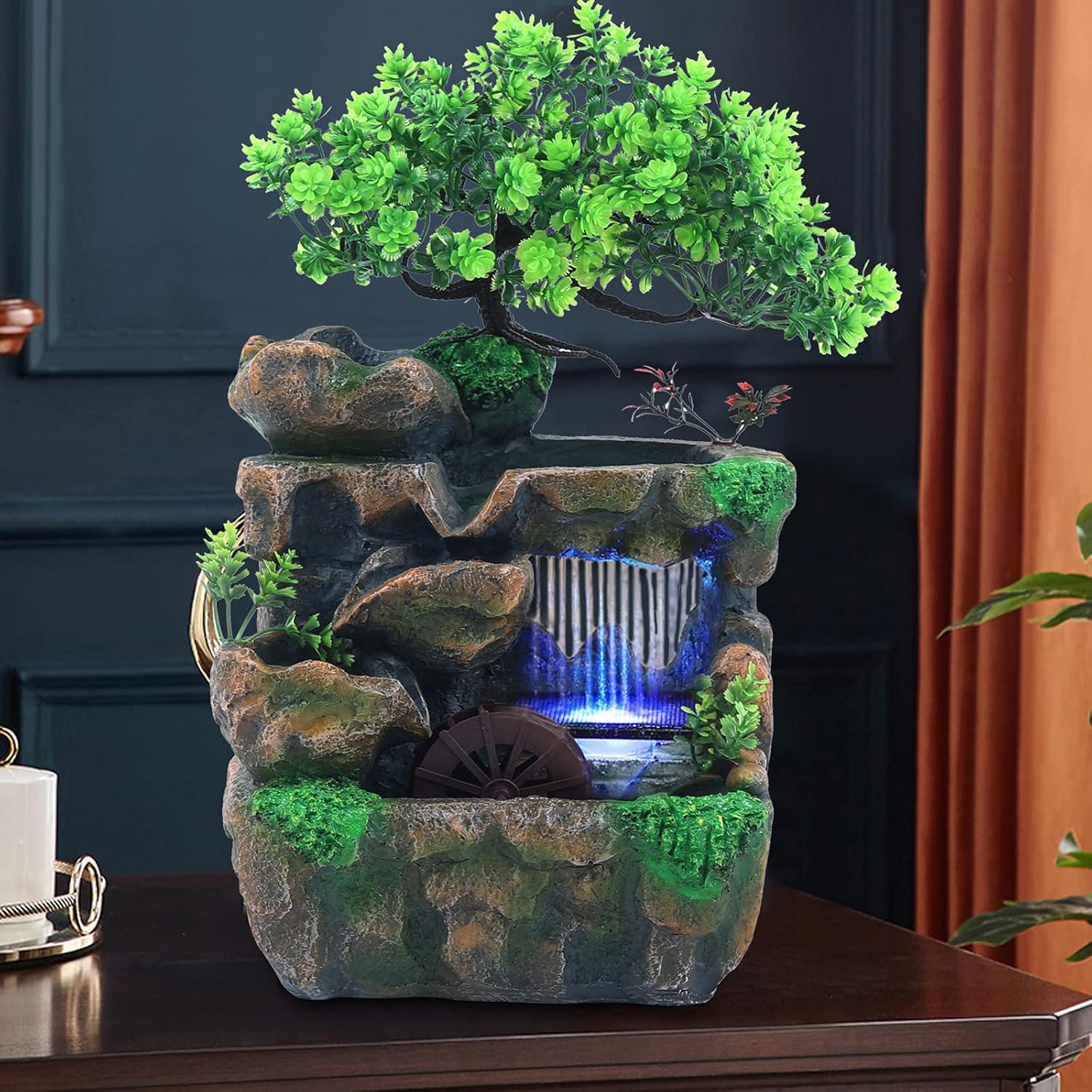 Kongkuni Tabletop Waterfall Fountain with LED Light and Pump
