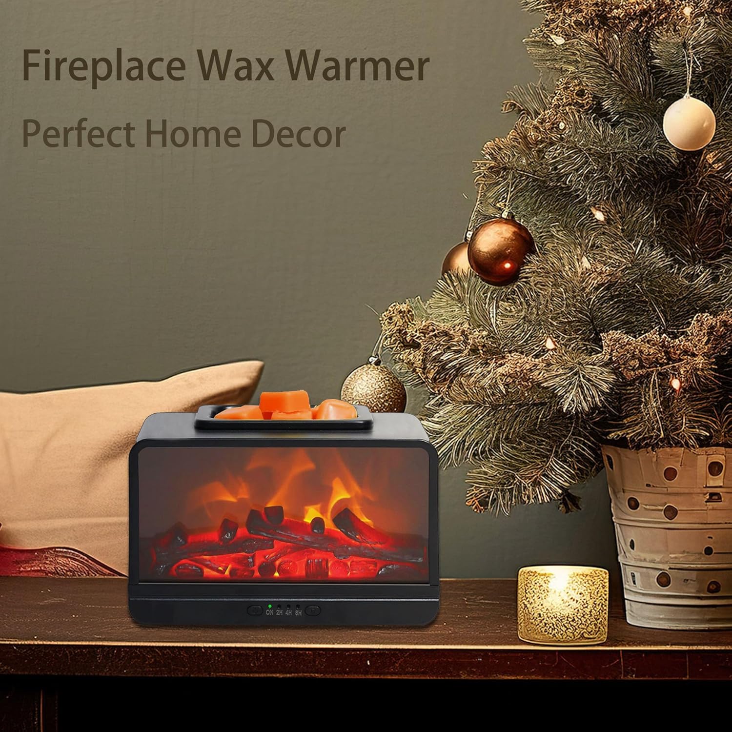 Freestanding Electric Wax Warmer with Timer Black PTC Heating Fireplace for Holiday