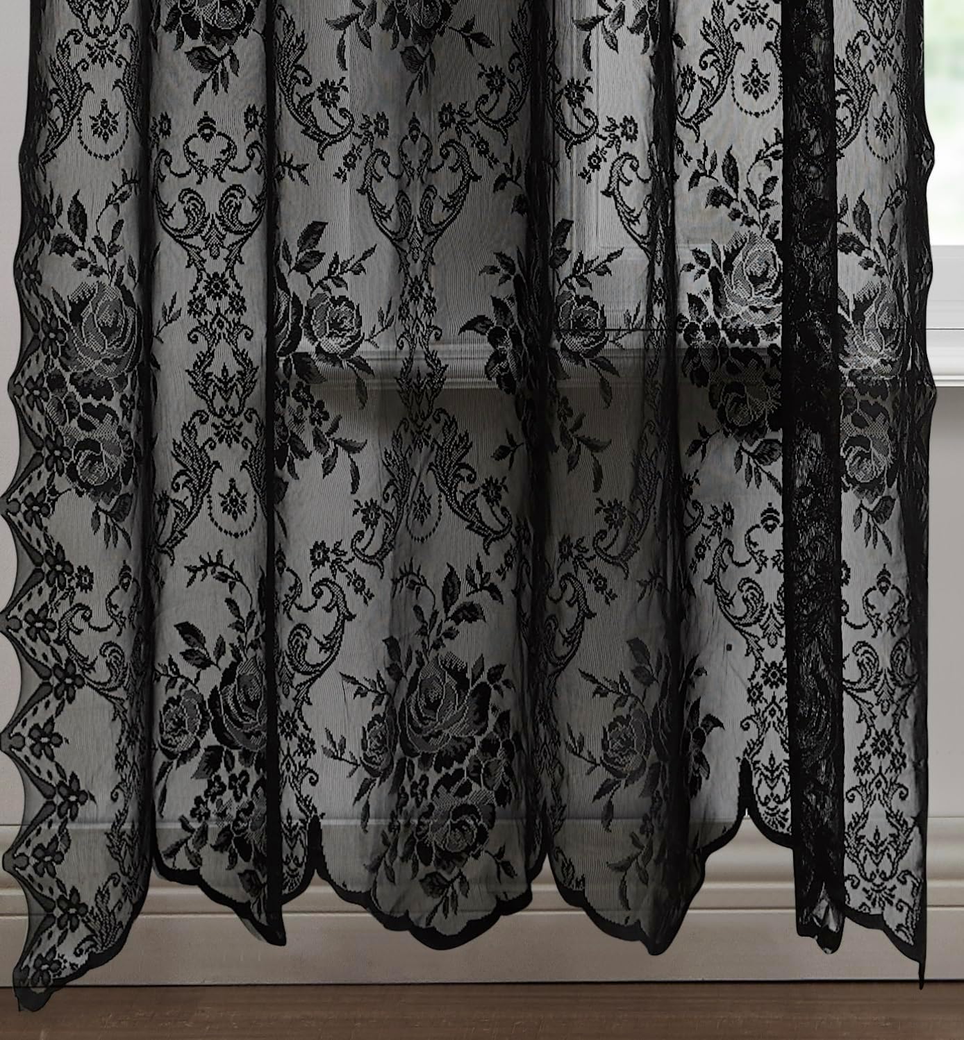 Warm Home Designs 3 Piece Black Lace Kitchen Curtain Set