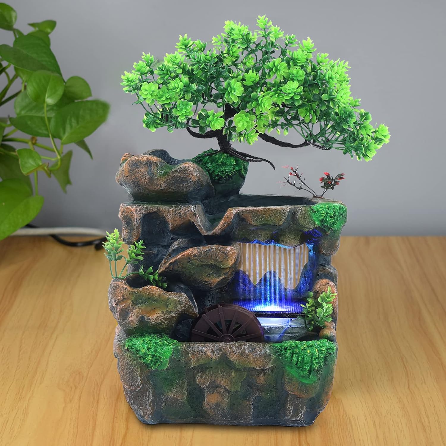 Waterfall Fountain with LED Lights and Humidifier for Home