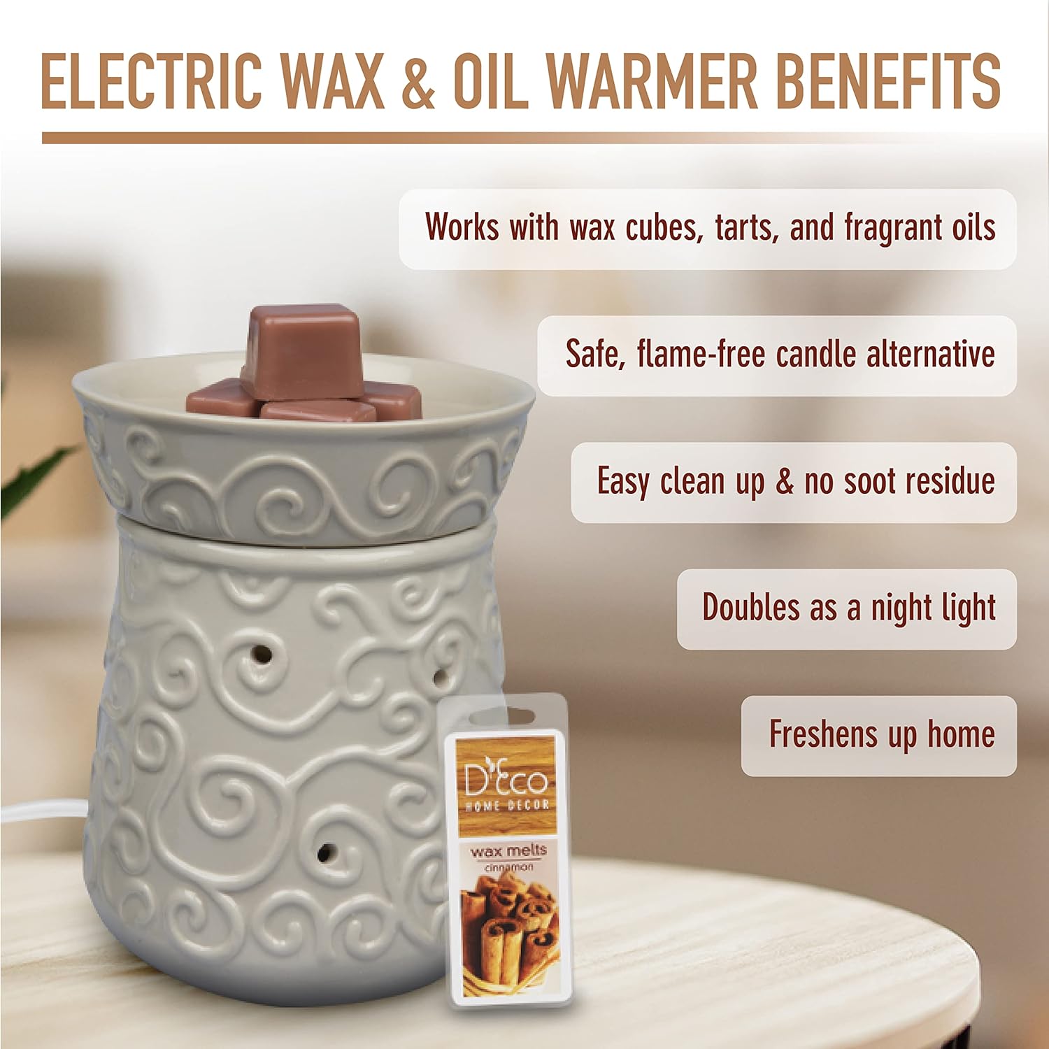 DEco Fragrance Wax Melter Warmer - 4 Cinnamon Cubes Included