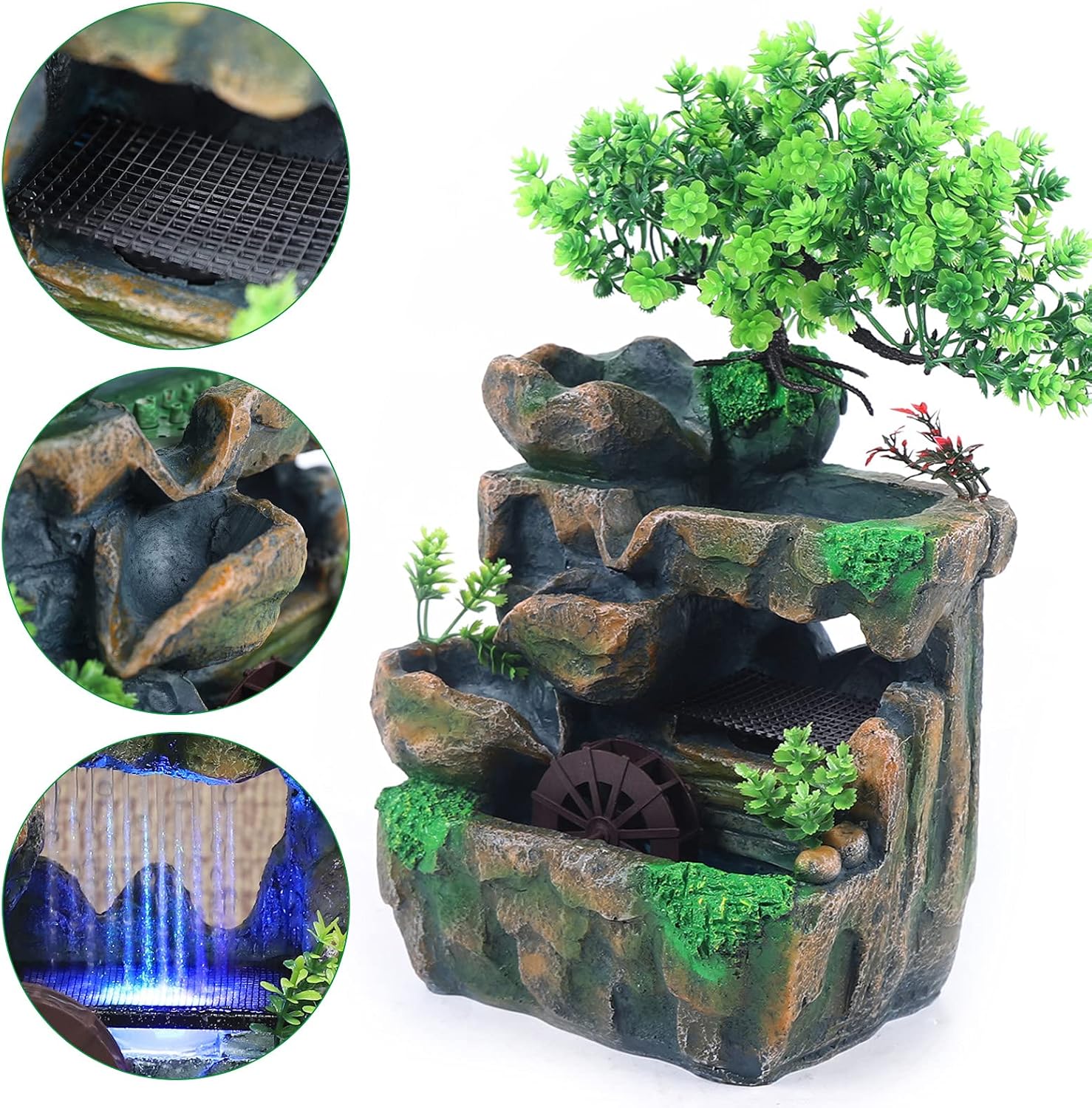 Waterfall Fountain with LED Lights and Humidifier for Home
