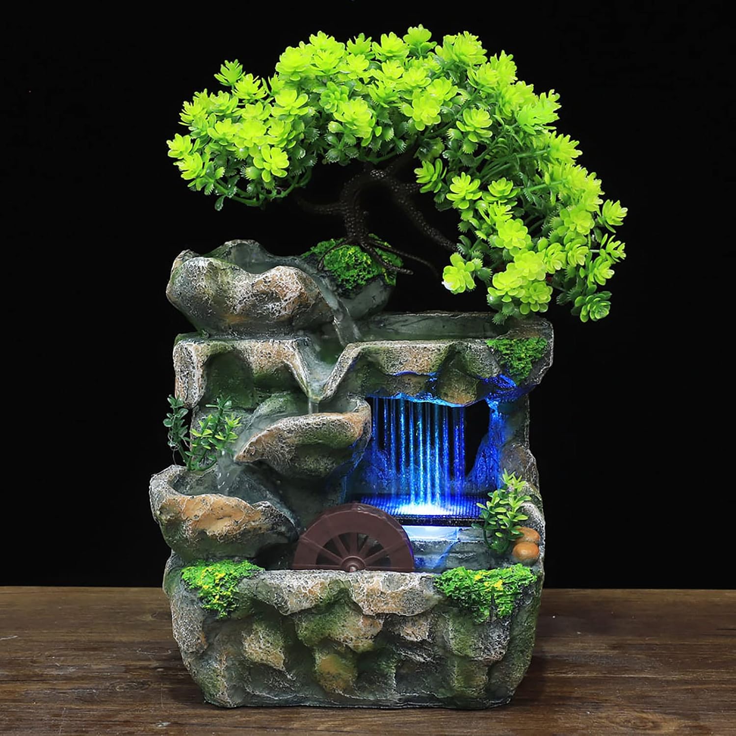 Tabletop Water Fountain with LED Lights and Rockery