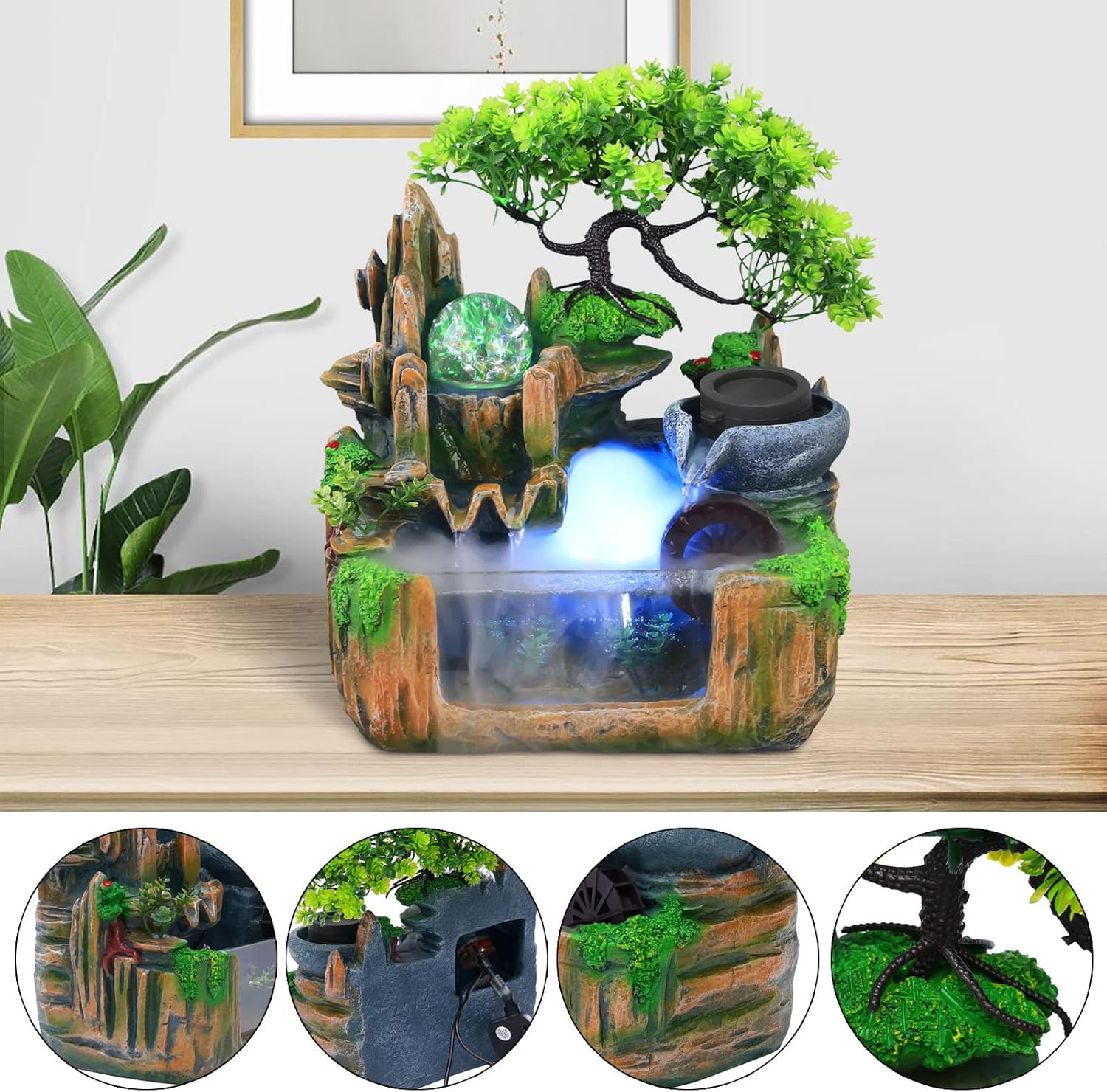 Mini Indoor Rockery Fountain with LED Light and Misting Effect