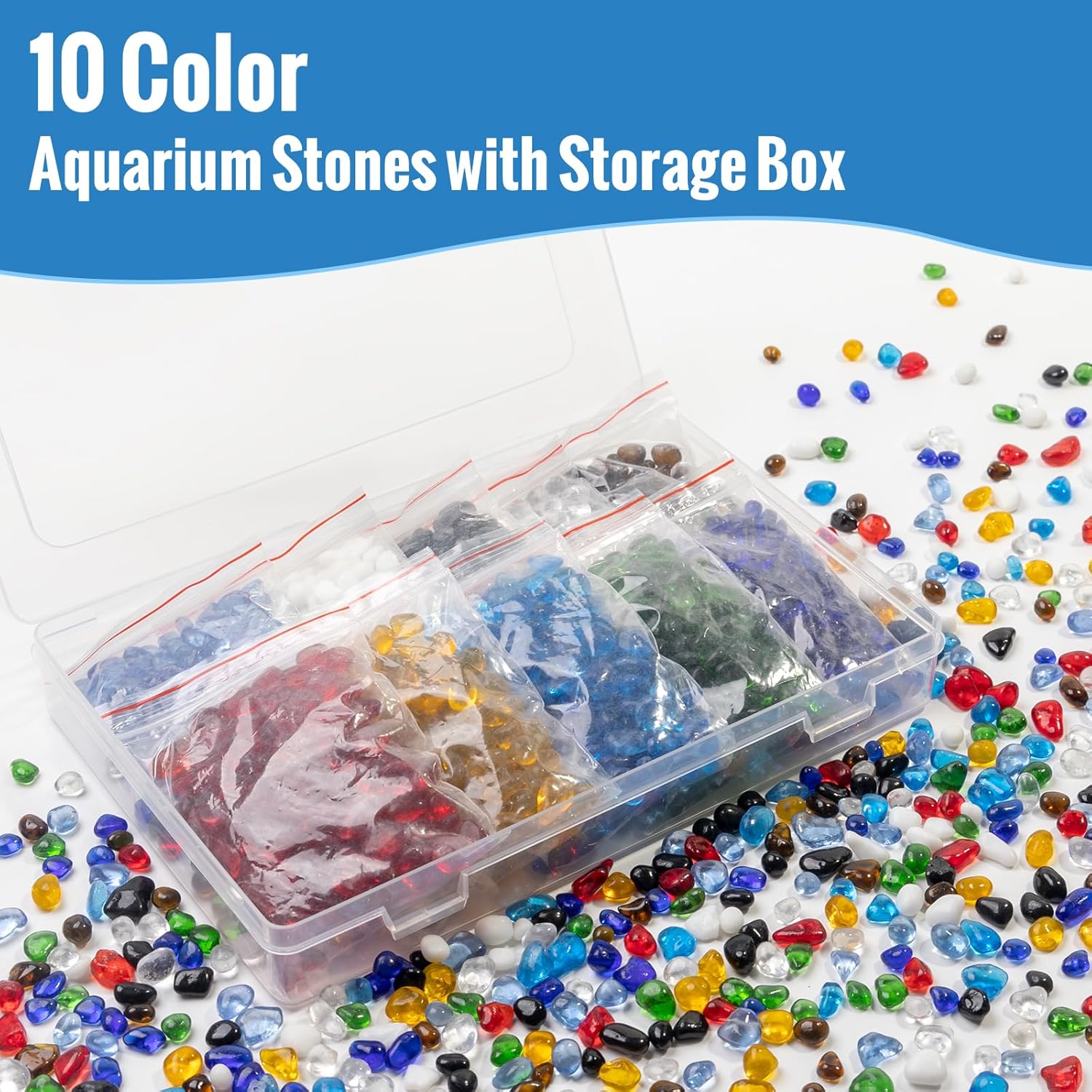 KIJOU Clear Sea Glass Pebbles 10 Colors 2lb