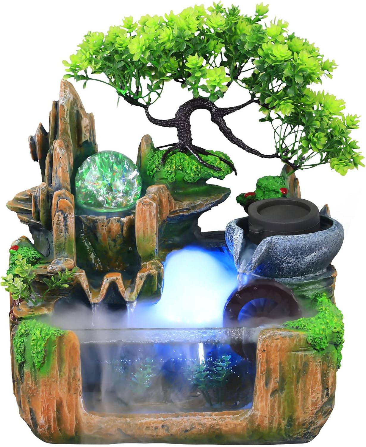 Tabletop Fountain with Rockery and 12LED Lights for Home Office