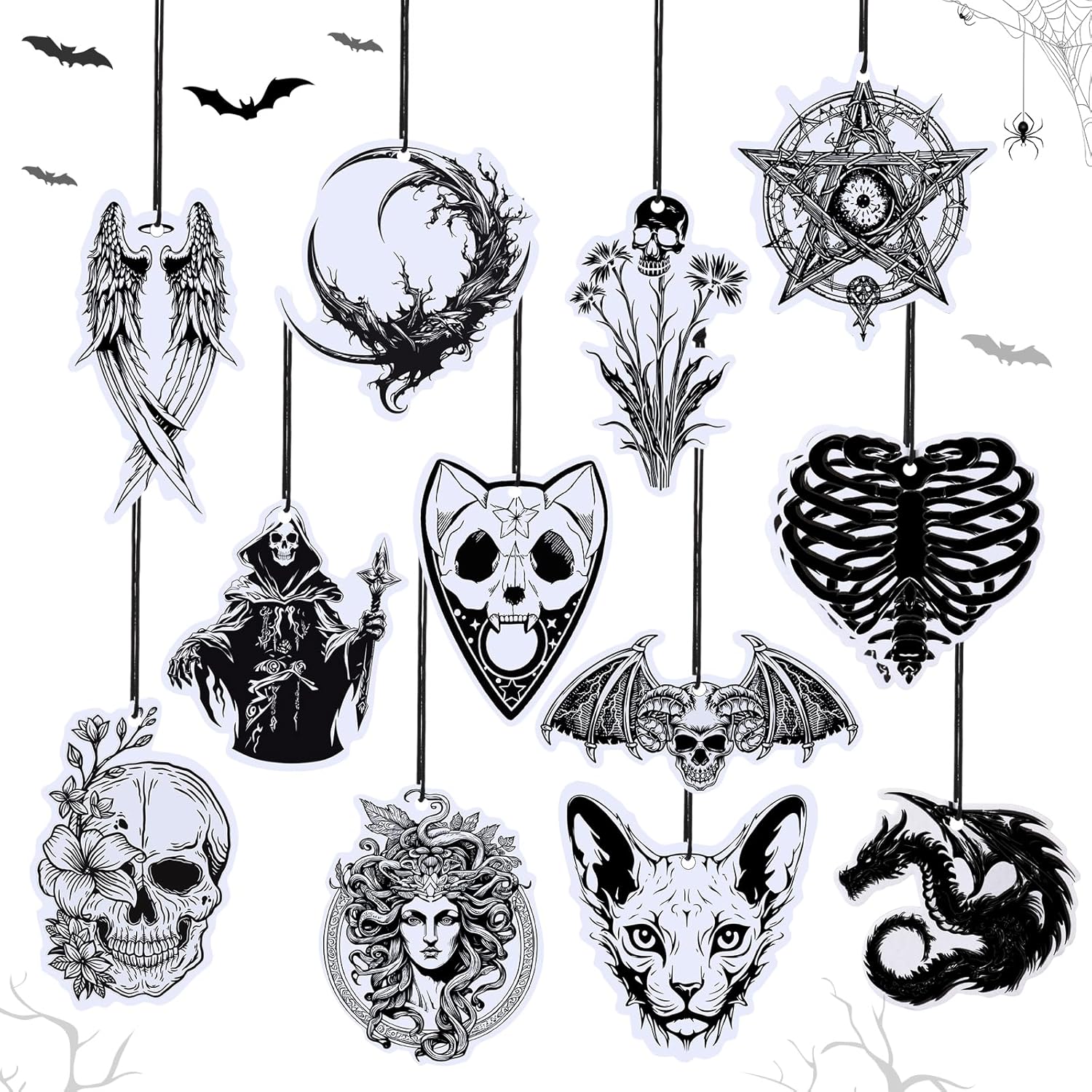 12 Pcs Gothic Scented Decor Black Skull Car Air Freshener