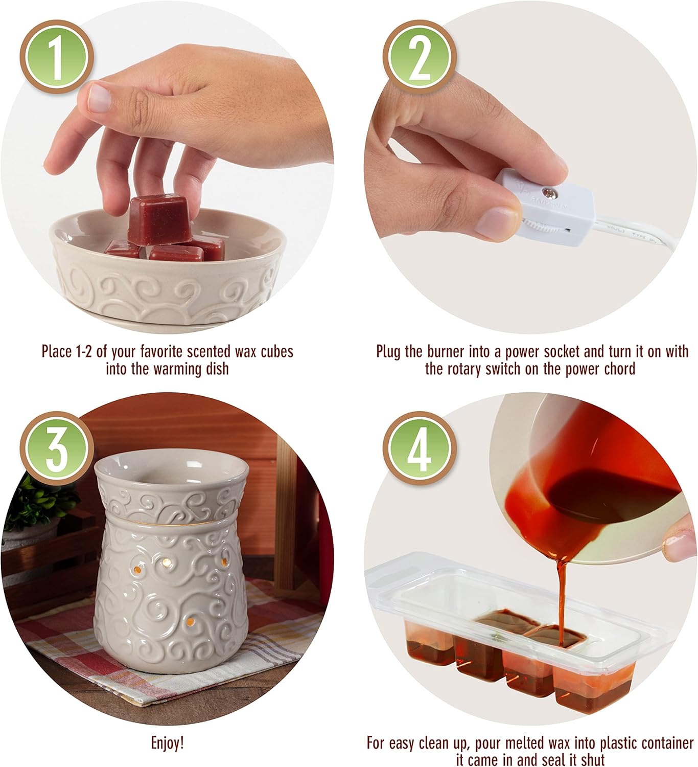 DEco Fragrance Wax Melter Warmer - 4 Cinnamon Cubes Included