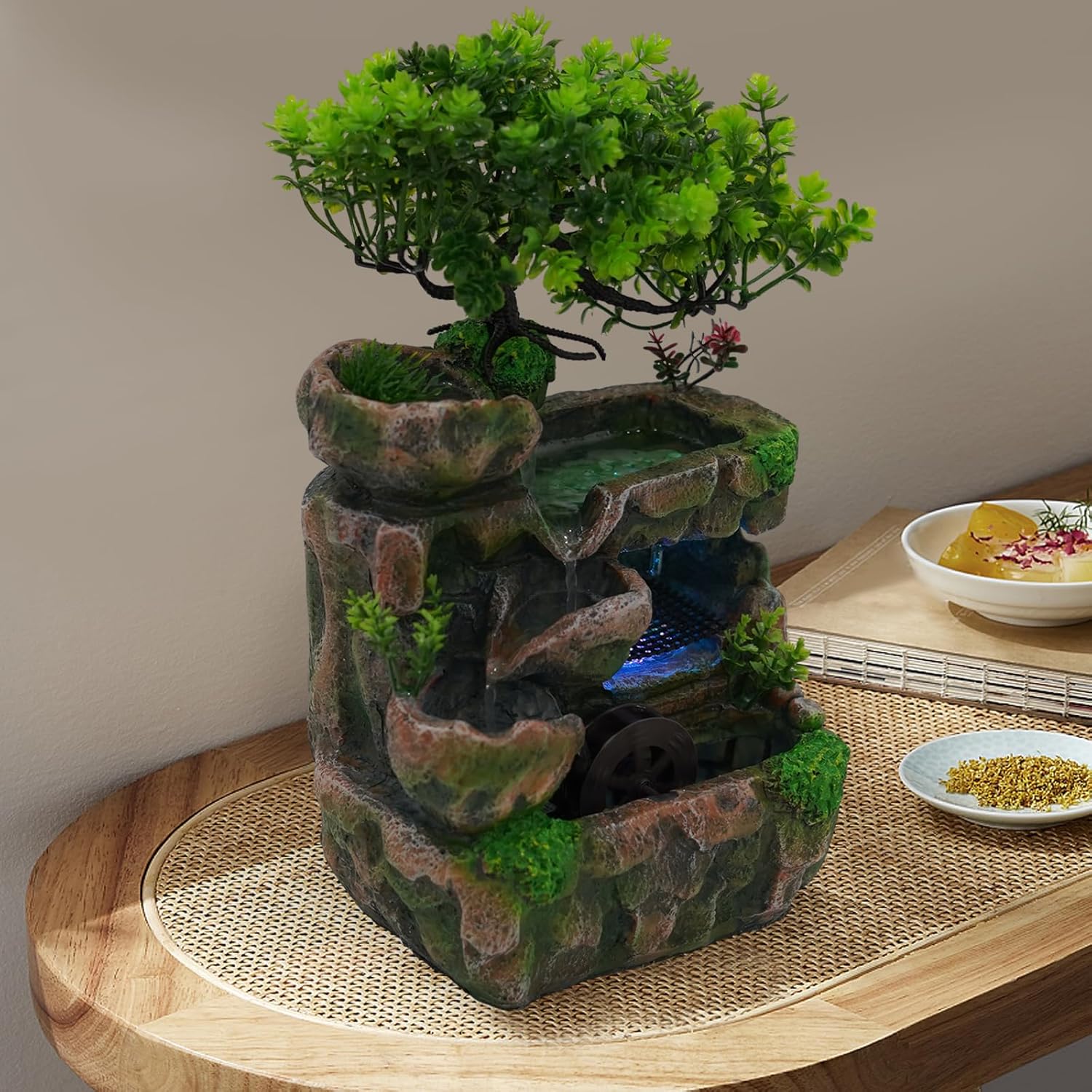 DHBREK Indoor Relaxation Desktop Fountain with LED Light