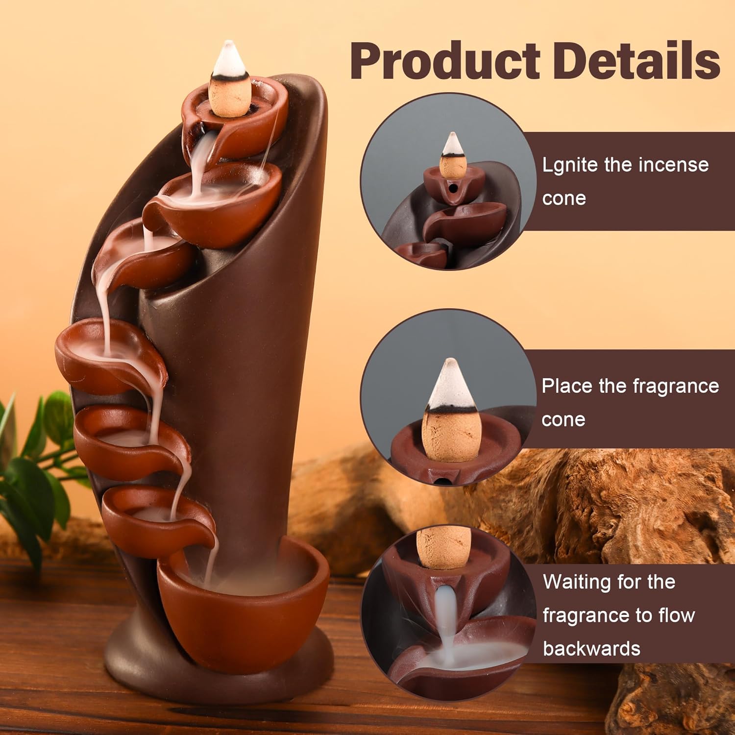 Handmade Backflow Incense Holder with Waterfall Design