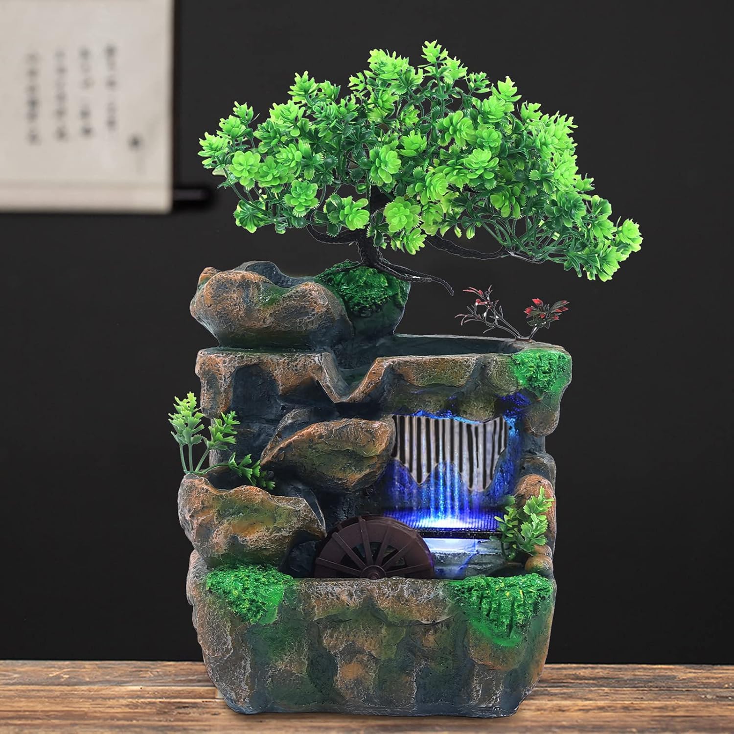 Waterfall Fountain with LED Lights and Humidifier for Home