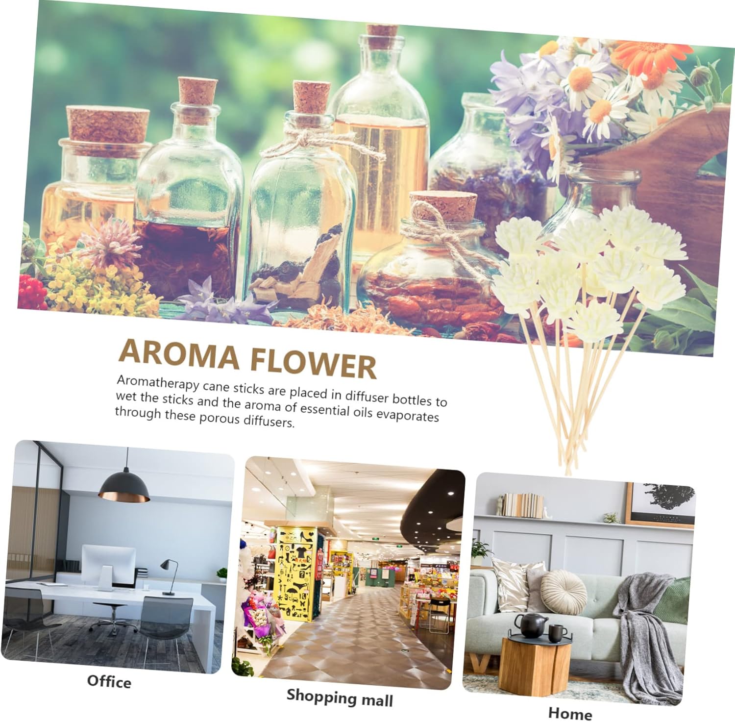 36Pcs Flower Aroma Diffuser Sticks for Home Office Decor